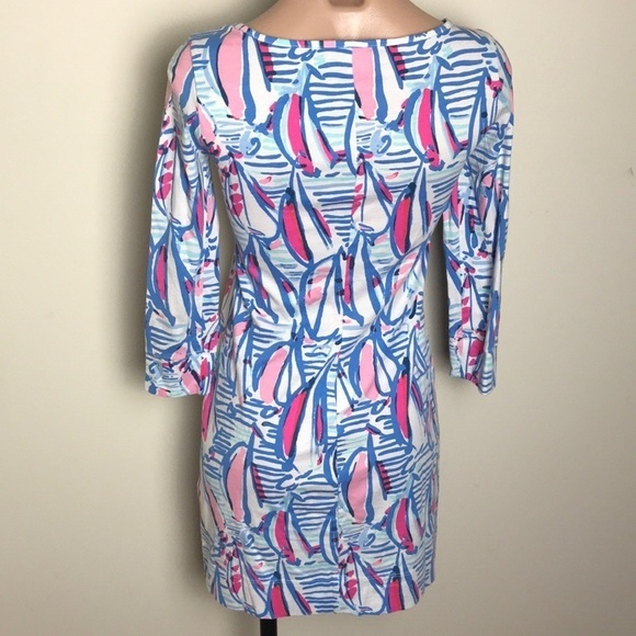 Lilly Pulitzer Marlowe Dress Sailboats Red Right Shift T-shirt XXSmall Nautical - Picture 5 of 8